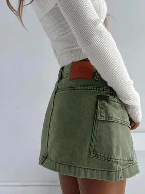 Princess Polly Women’s Olive Green Denim Khaki Mini Skirt size 10 thumbnail 3