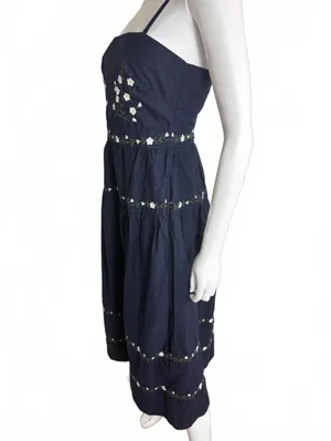 Free Assembly Navy Blue Embroidered Midi Dress XS thumbnail 3