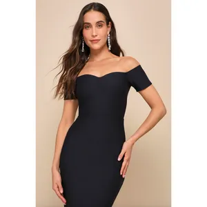 Lulus How Much I Care Midnight Blue Off-the-Shoulder Midi Dress Cocktail XS NWT thumbnail 4