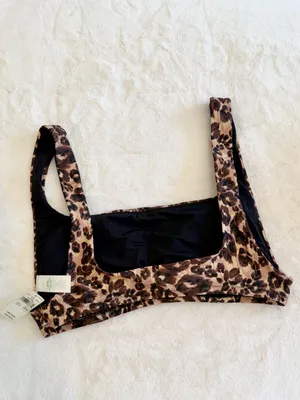 NWT Aerie Leopard Scoop Bikini Top - Size: Large thumbnail 6
