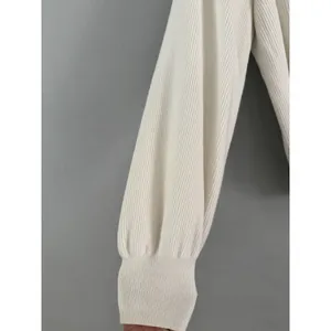 Abercrombie & Fitch White Ribbed V Neck Ballon Sleeve Sweater Size Medium thumbnail 4