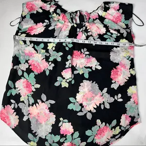 Lauren Conrad Women's Floral Print Tie Back Pleated Neck Blouse Sz M thumbnail 10
