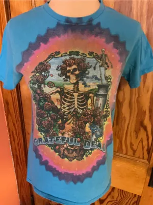 Liquid Blue Grateful Dead Bertha Skeleton Roses Tie Dye Graphic T-Shirt Small thumbnail 4