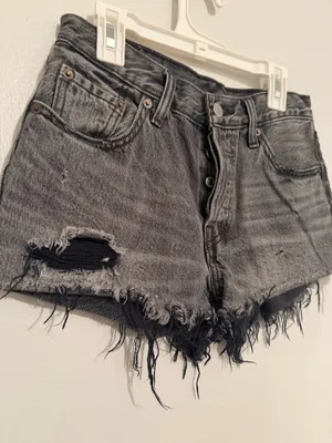 Levi’s 501 Black Distressed Denim Shorts thumbnail 5