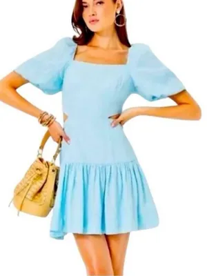 Lilly Pulitzer Kylanne Embroidered Linen Mini Dress Baby Blue Cutout Size 12 NWT thumbnail 1
