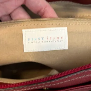 NWT First Issue red pebbled faux leather bag 1 inside & outside pocket zip close thumbnail 10