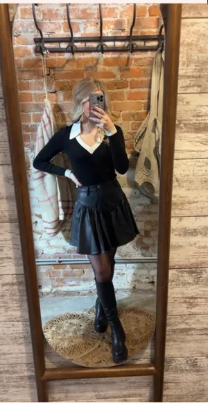 Free People We the free black faux leather pleated mini skirt thumbnail 3