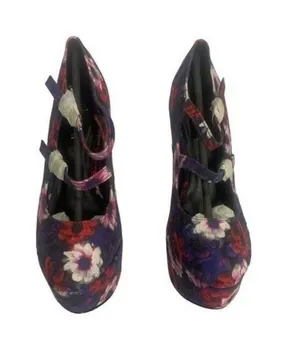 Qupid Womens Floral Platform Heels Blue Suede Strappy Pumps Size 6 thumbnail 1