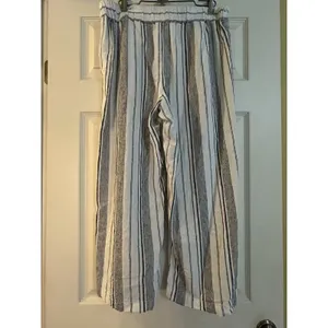 Per Se White And Black Striped Linen Crop Wide Leg Pants Women M Breezy Classic thumbnail 5