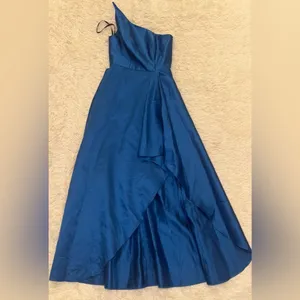 NEW ALFRED SUNG Strapless Satin Classic High Low Hem Dress D831 Blue sz US 2 thumbnail 4