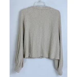 Free People Beach Cardigan Beige Textured Knit Balloon Sleeve Size S thumbnail 6
