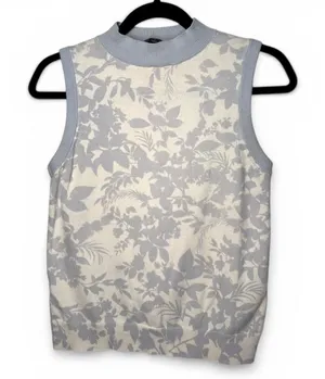 Ann Taylor M mock neck sleeveless top Floral Tank Knit sweater baby blue thumbnail 1