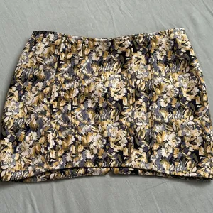 Lioness Large Floral Print Black Gold Retro Mod Low Waisted Mini Skirt Tapestry thumbnail 2