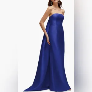 NEW Alfred Sung Strapless Satin Twill Column Gown w/ Removable Train sz 8 Blue thumbnail 3