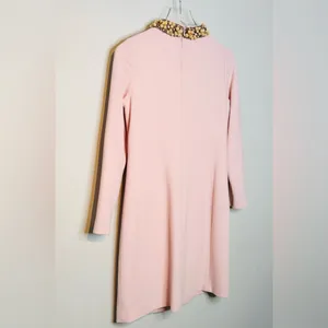 Worth Blush Pastel Pink Beaded Collar Wool Blend Shift Long Sleeve Dress thumbnail 5