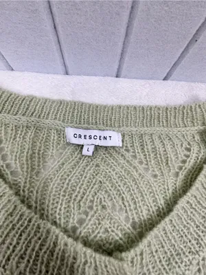 Crescent Wool Mohair Blend Saga Green Open Knit Cardigan Sweater Button Front thumbnail 8