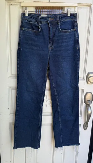 Pilcro and the Letterpress Anthropologie High Rise Straight Leg Raw Hem Jeans Dark Wash Blue Size 26 thumbnail 1