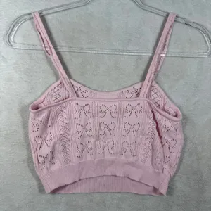 LoveShackFancy Pink Pointelle Bow Knit Cotton Cropped Cami Tank Top XS thumbnail 7
