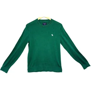 Abercrombie & Fitch Green Pima Cotton White Logo Pullover Crew Neck Sweater Sz S thumbnail 2