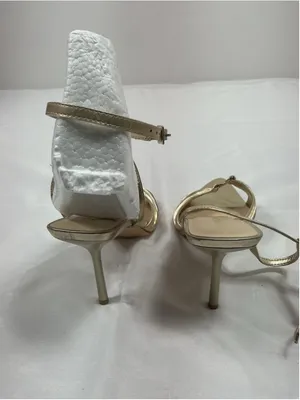 Womans New Loop Charm Slip On Dress Sandals 9 Gold Stiletto Heel Pointed Toe thumbnail 4