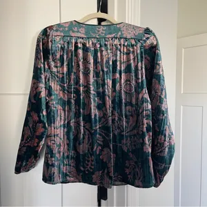 Athleta Faustine Velvet Peasant‎ Blouse Long Sleeve green pink thumbnail 6