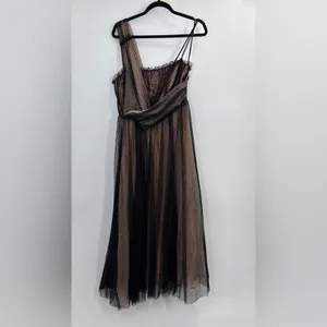 Anthropologie Black Tulle Dot One Shoulder Maxi Dress thumbnail 7