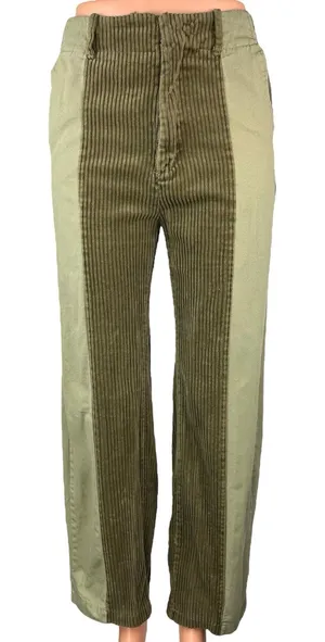 Urban Outfitters Corina Green Corduroy Colorblock High-Waist Trousers Pants 0 thumbnail 1