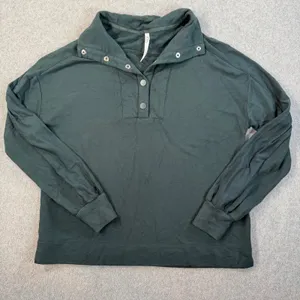 SOMA Women's Small Dark Green Collared Pullover Sweatshirt Snap Button Front thumbnail 1