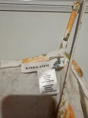 Altar'd State linen Floral Rose Bow Mini Dress Ivory‎ yellow Size large thumbnail 5