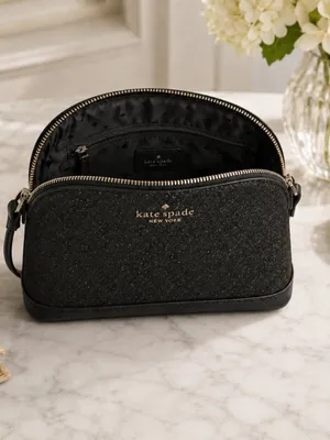 Kate Spade Black Glitter Crossbody Bag Saffiano Trim Adjustable Strap NWT thumbnail 5