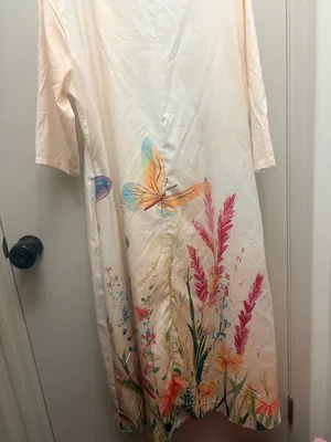 Women’s Cream Floral nightgown with Colorful Botanical Print 3/4 sleeves thumbnail 7