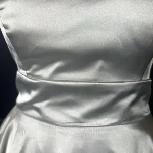 Women’s Silver Satin Short Prom Party Dress Spaghetti Straps Size 6 *READ thumbnail 12