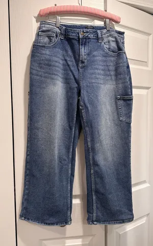 Flamingals Flamingo Wide Leg Carpenter Jeans Denim Blue Plus Size 2XL thumbnail 1