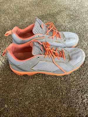 On Running Gray and Coral Women's Athletic Sneakers thumbnail 2