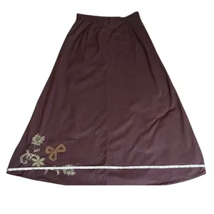 Vintage 90s Y2K Whimsigoth Brown Embroidered A-Line Maxi Skirt Cottagecore Sz 10 thumbnail 6