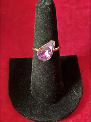 2 Pc Vintage Mixed Metal Ring Set Silver Amber Cabochon Gold Purple Pear 6.25 &7 thumbnail 4