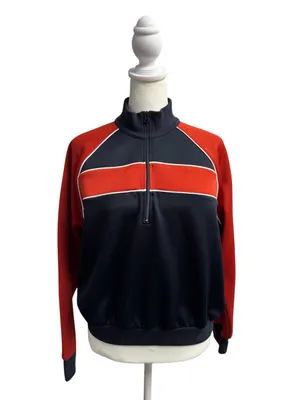 Frame Colorblock Mock Neck 1/4 Zip Pullover Sweatshirt Blue Red Small Retro 90s thumbnail 2