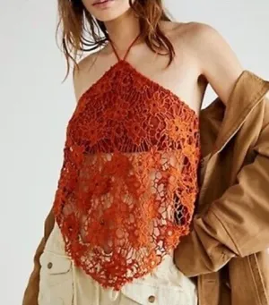 NWOT Free People Rust Burnt Orange Seychelle Lace Top Sz S thumbnail 1