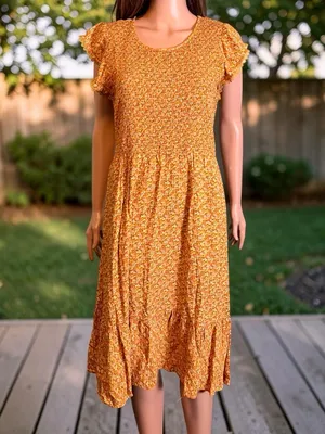 Luxology Smocked Floral Midi Dress Boho Cottagecore Large thumbnail 2