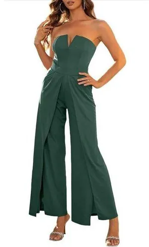NEW Strapless Sleeveless High Split Wide Leg Jumpsuit L thumbnail 1