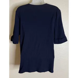 Ralph Lauren LRL XL Sweater Top Navy Blue Quilted Suede Shoulder‎ Patch Ribbed thumbnail 2