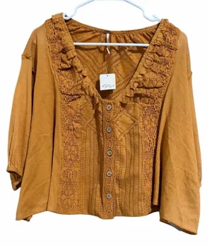 Free People Mae Tunic Top Ruched Pleated Blouse Russet Orange Women's Size XS‎ thumbnail 1