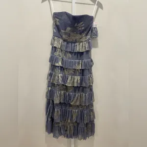After Six Ruffle Tiered‎ Skirt Metallic Pleated Midi Dress Size XS thumbnail 3