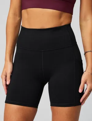 Fabletics PowerHold Black High Waisted Biker Shorts with Pockets Womens thumbnail 1