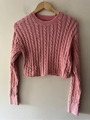 Aerie Pink Cable Knit Cropped Sweater thumbnail 2