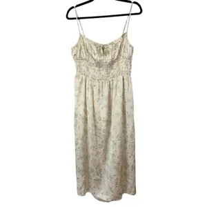 NWOT ASTR‎ The Label Floral Satin Smocked Midi Dress Size Large Cream Blue Slip thumbnail 4