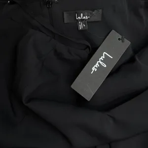 Lulus V Neck Spaghetti Strap Pleated Faux Wrap Reinette Black Midi Dress size L thumbnail 6
