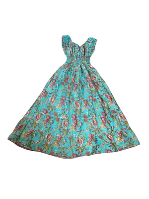 Women’s Floral Puff Sleeve Smocked Peasant Dress Midi Cottagecore Milkmaid thumbnail 6