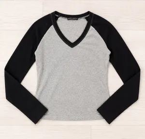 Brandy Melville Women's Off-Shoulder Raglan Long Sleeve Top Black Grey S thumbnail 1