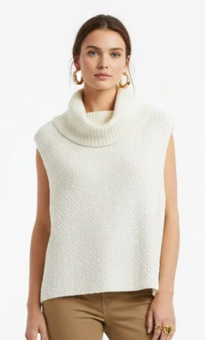 Bebe Ivory Sleeveless Knit Turtleneck Split Open Back Sweater L thumbnail 1
